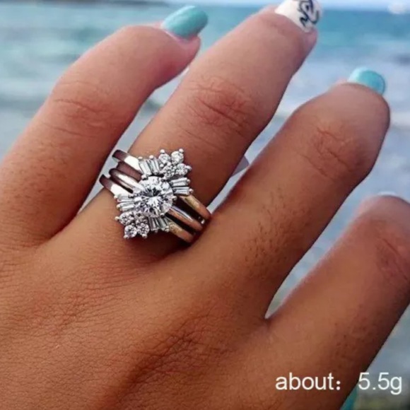 NEW 925 STERLING SILVER DIAMOND THREE LAYER RING - Picture 2 of 2